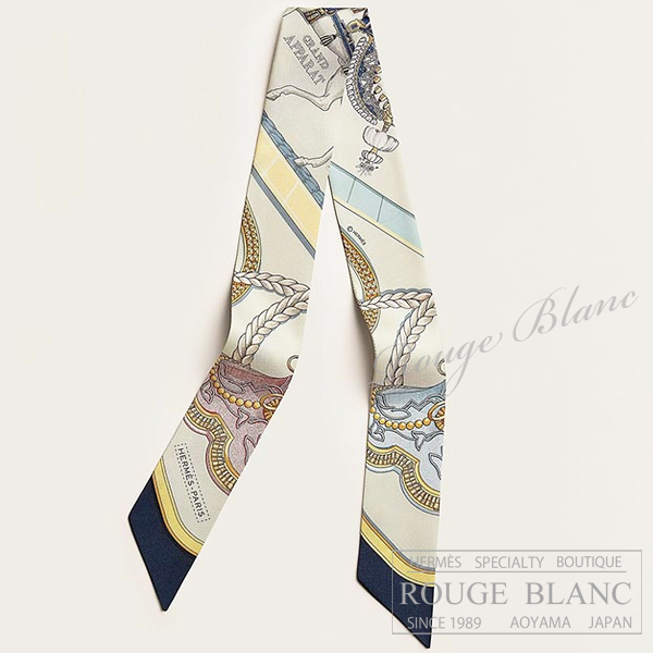 エルメス　ツイリースカーフ　"グラン・アパラ"　アイボリー×マリン×ローズ 【新品】 HERMES Twilly Scarf  "Grand Apparat" Ivoiry×Marine×Rose【NEW】