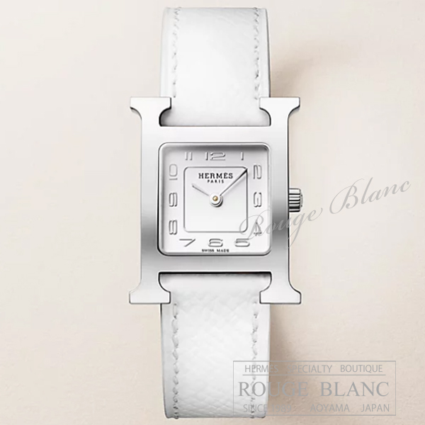 エルメス　Hウォッチ PM 25mm　腕時計　ホワイト　エプソン　シルバー金具　ステンレススティール　レディース 【新品】 HERMES Ladies' H watch PM White Epsom Silver Buckle 【NEW】