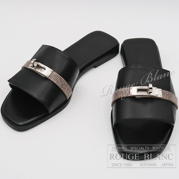 エルメス　サンダル　”ジュリア”　ブラック　黒　リザード　#37 　【新品】　HERMES  Sandal  "Giulia" Black Lizard 【NEW】