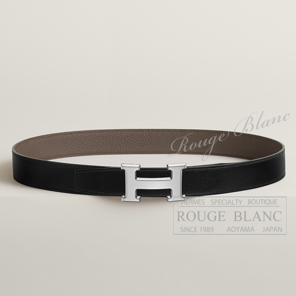 エルメス　ベルトバックル 《H》 & リバーシブルレザーベルト　95cm　32 mm　ブラック×エタン　シルバー金具【新品】