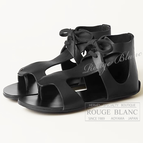 エルメス　サンダル　”ガラテ”　黒　ブラック　#37　レースアップ　トング 【新品】　HERMES  Sandal  "Galates"  Black 【NEW】