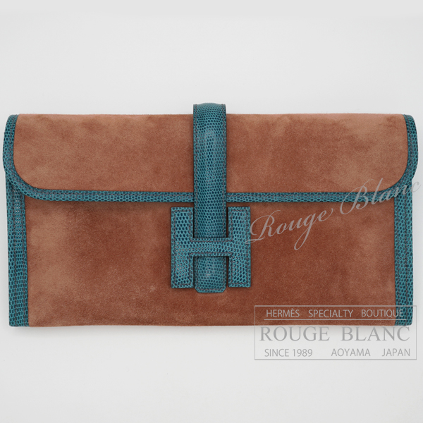 エルメス　ジジェ　エラン29　ブラウン×ブルー/スエード×リザード　クラッチバッグ 【未使用品】 HERMES Jige Elan29 Brown×Bleu /Suede×Lizard Clutch Bag【UNUSED】