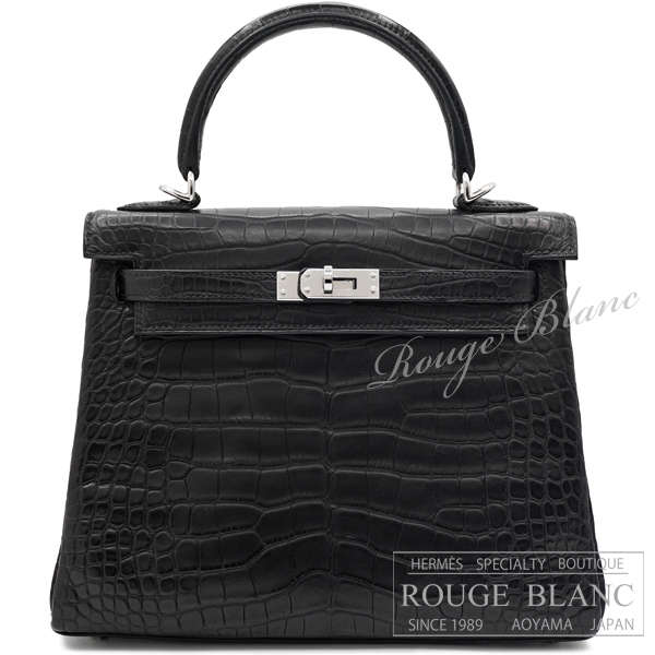エルメス　ケリー25　内縫い　黒　ブラック　クロコダイル　アリゲーターマット　シルバー金具 【新品】 HERMES Kelly 25 Black Crocodile Alligator Mat Silver Buckle【NEW】