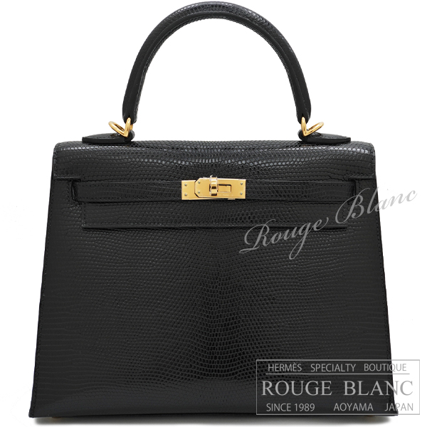 エルメス　ケリー25　外縫い　黒　ブラック　リザード　ゴールド金具 【新品】 HERMES Kelly25 Black Lizard Gold Buckle 【NEW】