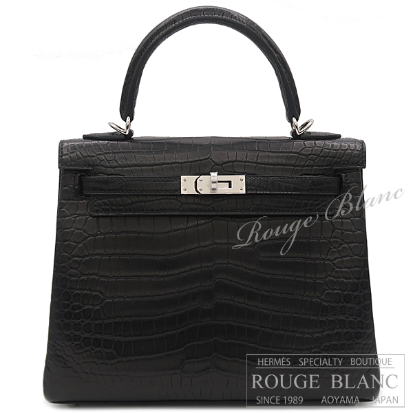 エルメス　ケリー25　内縫い　黒　ブラック　クロコダイル　ポロサスマット　シルバー金具 【新品】 HERMES Kelly 25 Black Crocodile Porosus Mat Silver Buckle【NEW】