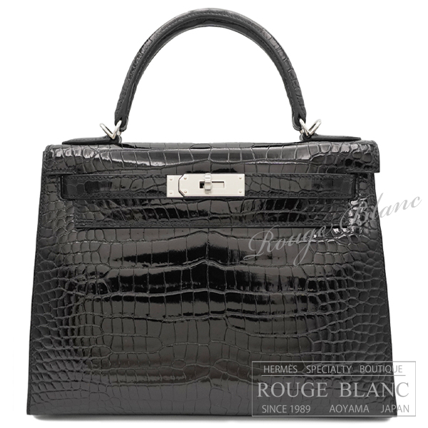 エルメス　ケリー28　外縫い　黒　ブラック　クロコダイル　ポロサスリセ　シルバー金具 【新品】 HERMES Kelly28 Black Crocodile Porosus Lisse Silver Buckle【NEW】