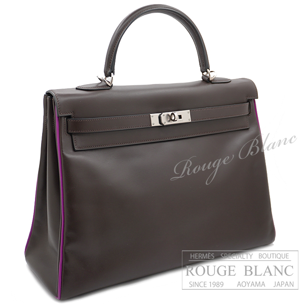エルメス ケリー35 ショコラ×シクラメン ボックスカーフ シルバー金具  