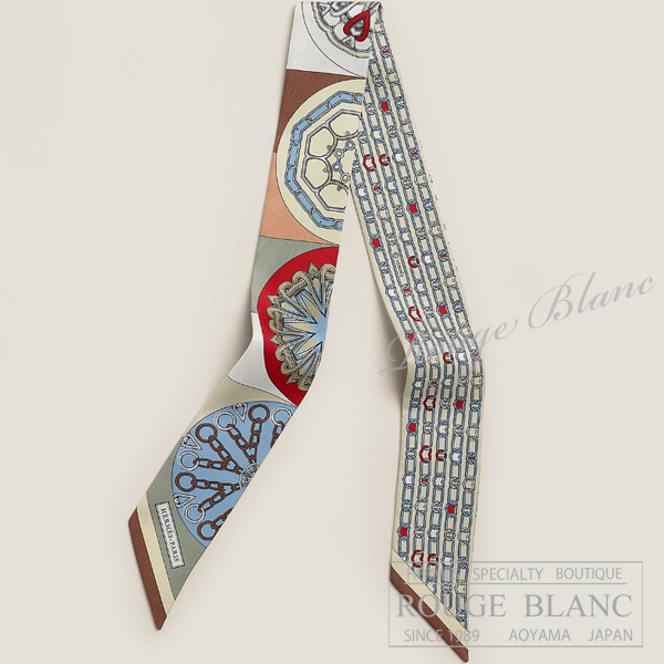 エルメス　ツイリースカーフ　"カレイドスコープ・エフェクト"　ベージュ×ルージュ×カーキ　【新品】HERMES Twilly Scarf  "Effet Kaleidoscope" Beige×Rouge×Kaki 【NEW】