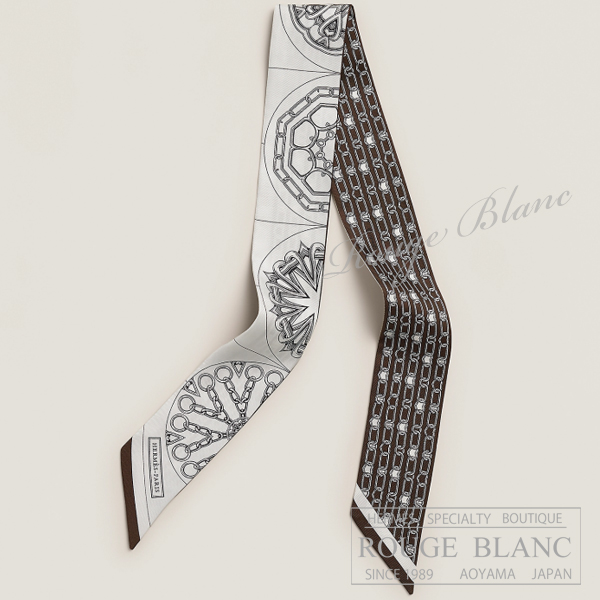 エルメス　ツイリースカーフ　"カレイドスコープ・エフェクト"　ホワイト×アントラシト×マロン　【新品】HERMES Twilly Scarf  "Effet Kaleidoscope" Blanc×Anthracite×Marron 【NEW】