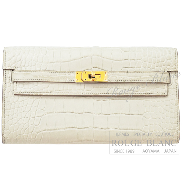エルメス　ケリーウォレットロング　トゥーゴー　ベトン　クロコダイル　アリゲーターマット　ゴールド金具　【未使用品】　HERMES Kelly Wallet Long To Go Beton Crocodile Alligator Mat Gold Buckle【UNUSED】