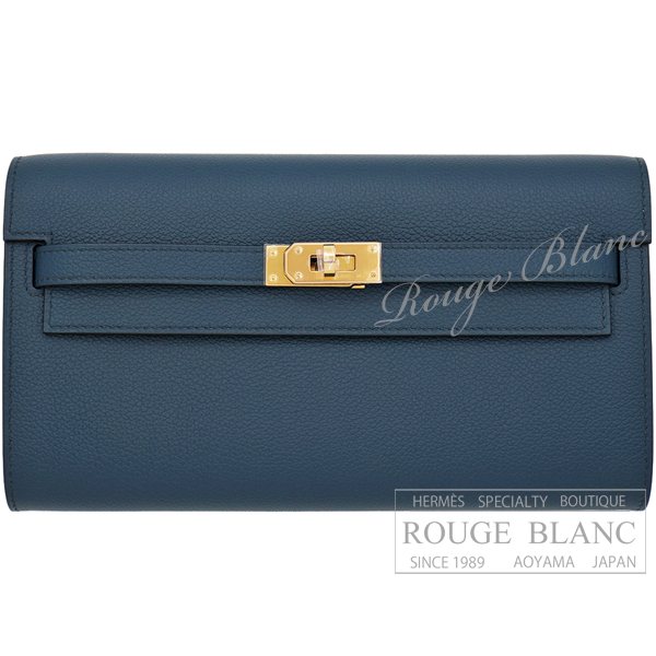 エルメス　ケリーウォレット ロング トゥーゴー　ブルードプリュス　ヴォーエバーカラー　ゴールド金具　【新品】　HERMES Kelly Wallet Long To Go Bleu de prusse Veau evercolor Gold Buckle 【NEW】