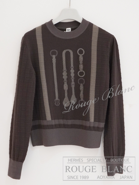 エルメス　長袖ニット　“コーチング”　ウール　マロンフュザン　#40　【中古】  HERMES Knit Marron fusain【USED】
