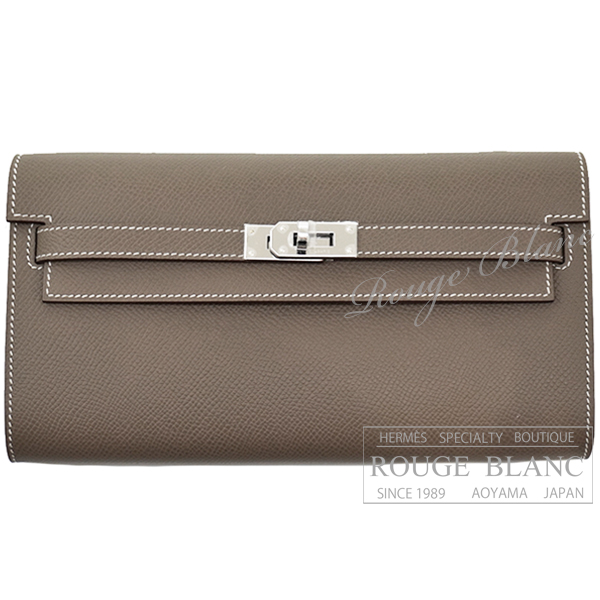 エルメス　ケリーウォレット ロング トゥーゴー　エトゥープ　エプソン　シルバー金具　【新品】　HERMES Kelly Wallet Long To Go Etoupe Epsom Silver Buckle 【NEW】