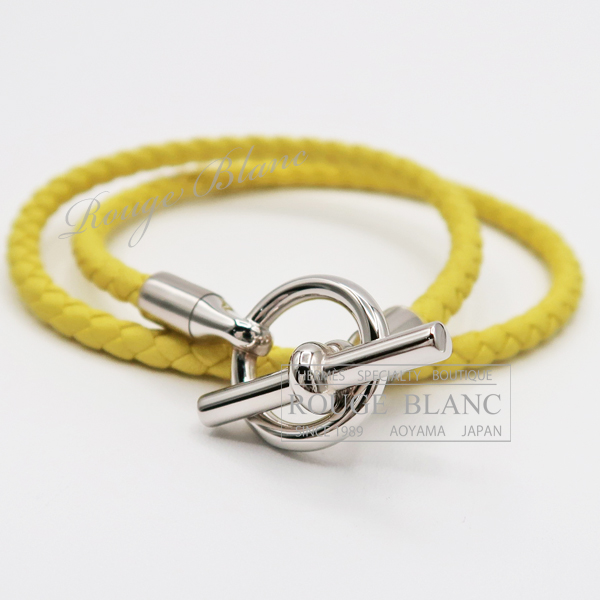 エルメス　レザーブレスレット　”グレナン” ドゥブルトゥール　ライム　スイフト　シルバー金具　T1　【新品】 HERMES Bracelet "Glenan Double Tour" Lime Swift Silver Buckle 【NEW】