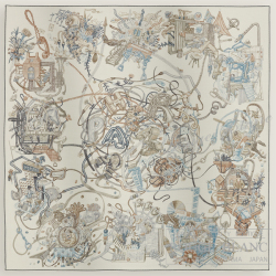 エルメス　カレ140　カレジェアン　”エルメスの世界”　ブラン×アルドワーズ×エトゥープ　カシミア×シルク 【新品】 HERMES Scarf140 "Le Monde d' Hermes" Blanc×Ardoise×Etoupe 【NEW】