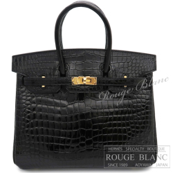 エルメス　バーキン25　黒　ブラック　クロコダイルポロサス リセ　ゴールド金具　【新品】 HERMES Birkin25 Black Crocodile Porosus Lisse Gold Buckle 【NEW】