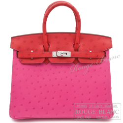 エルメス　バーキン25　バイカラー　ローズティリアン×ルージュヴィフ　オーストリッチ　シルバー金具 【新品】HERMES Birkin25 Bi-color Rose tyrien×Rouge vif Ostrich Silver Buckle 【NEW】