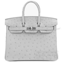 エルメス　バーキン25　パールグレー/グリパール　オーストリッチ　シルバー金具　【新品】 　HERMES Birkin25 Gris perle Ostrich Silver Buckle 【NEW】