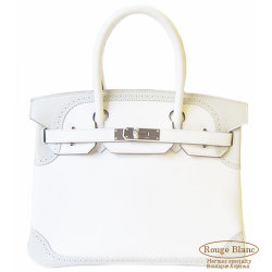 エルメス バーキンギリーズ30 白×トゥルティールグレー S金具　　【新品】 HERMES Birkin30 Gillies White Gris 【NEW】