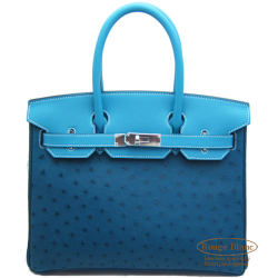 エルメス　バーキン30　ターコイズ×コルヴェール×コバルト　オーストリッチ×トリヨン×スイフト S金具　【新品】  HERMES Birkin30 Turquoise　Colvert Cobalt 【NEW】