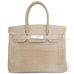 エルメス　バーキン30 パウダー/プードル　クロコダイル ポロサス リセ  シルバー金具 【中古】 HERMES Birkin30 Poudre Crocodile Porosus Lisse 【USED】