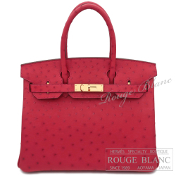 エルメス　バーキン30　ルージュヴィフ　オーストリッチ　ゴールド金具　【新品】 　HERMES Birkin30 Rouge Vif Ostrich Gold Buckle　【NEW】