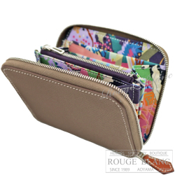 エルメス　アザップ　シルクイン　コンパクト　エトゥープ  (内側 カシス) 　【新品】 HERMES Azap silk in Compact Etoupe (Inside Cassis) White stitch【NEW】