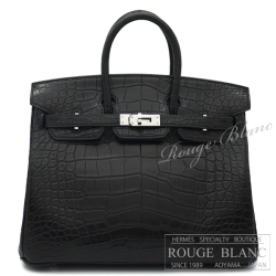 エルメス　バーキン25　黒　ブラック　クロコダイル　アリゲーターマット　シルバー金具 【新品同様】 HERMES Birkin25 Black Crocodile Alligator Mat Silver Buckle【USED】