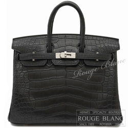 エルメス　バーキン25　黒　ブラック　クロコダイル　アリゲーターマット　シルバー金具 【新品】 HERMES Birkin25 Black Crocodile Alligator Mat Silver Buckle 【NEW】