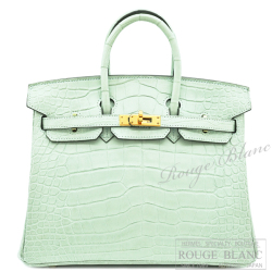 エルメス　バーキン25　ヴェールデュー　クロコダイル　アリゲーターマット　ゴールド金具 【新品同様】 HERMES Birkin25 Vert D'Eau Crocodile Alligator Mat Gold Buckle【USED】