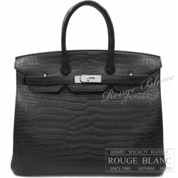 エルメス バーキン35 黒 ブラック クロコダイル ポロサスマット  