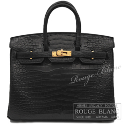 エルメス　バーキン25　黒　ブラック　クロコダイル　ポロサスマット　ゴールド金具 【新品】 HERMES Birkin25 Black Crocodile Porosus Mat Gold Buckle 【NEW】