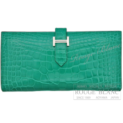 エルメス　ベアンスフレ　ヴェールジェイド　クロコダイル　アリゲーター リセ　シルバー金具【新品】 HERMES  Bearn with gusset Vert Jade Crocodile Alligator Lisse Silver Buckle【NEW】