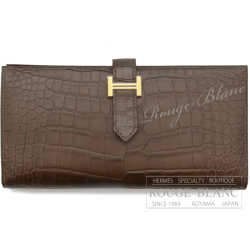 エルメス　ベアンスフレ　グリスエレファント　クロコダイル　アリゲーター マット　ゴールド金具【新品】 HERMES  Bearn with gusset Gris elephant Crocodile Mat Gold Buckle【NEW】