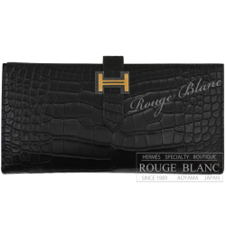 エルメス　ベアンスフレ　黒　ブラック　クロコダイル　アリゲーターマット　ゴールド金具　【新品】 HERMES Bearn with Gusset Black Crocodile Alligator Mat Gold Buckle【NEW】