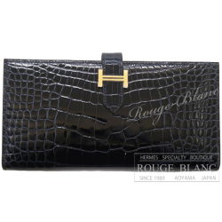 エルメス　ベアンスフレ　ブルーマリン　クロコダイル　アリゲーター　リセ　ゴールド金具　【新品】 HERMES Bearn with Gusset Bleu marine Crocodile Alligator Lisse Gold Buckle【NEW】