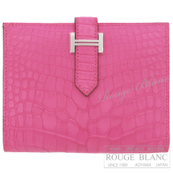 エルメス　ベアンコンパクト　ローズショッキング　クロコダイル　アリゲーターマット　シルバー金具 【新品】 HERMES Wallet Bearn Compact Rose Shocking Crocodile Alligator Mat Silver Buckle【NEW】