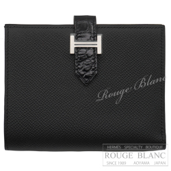 エルメス　ベアンコンパクトタッチ　黒　ブラック　クロコダイル　アリゲーターリセ×エプソン　シルバー金具 【新品】 HERMES Wallet Bearn Compact Touch Black Crocodile Alligator lisse×Epsom Silver Buckle【NEW】