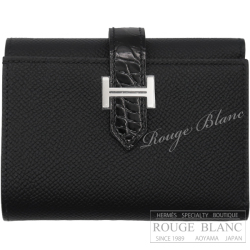 エルメス　ベアン　コンビネ　タッチ　黒　ブラック　クロコダイル　アリゲーターリセ×エプソン　シルバー金具 【新品】 HERMES Wallet Bearn Combine Touch Black Crocodile Alligator lisse×Epsom Silver Buckle 【NEW】