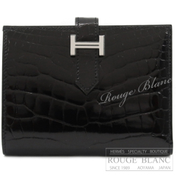 エルメス　ベアンコンパクト　黒　ブラック　クロコダイル　アリゲーターリセ　シルバー金具 【新品】 HERMES Wallet Bearn Compact Black Crocodile Alligator lisse Silver Buckle【NEW】