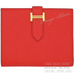 エルメス　ベアンコンパクト　ルージュトマト　エプソン　ゴールド金具　【新品同様】 HERMES Wallet Bearn Compact Rouge tomato Epsom Silver Buckle 【USED】