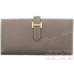 エルメス　ベアンスフレ　エトゥープ　エプソン　ゴールド金具　【新品】 HERMES Wallet Bearn with Gusset Etoupe Epsom Gold Buckle 【NEW】