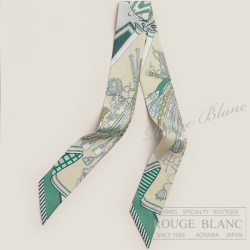 エルメス　ツイリースカーフ　"鞍職人の花束"　ヴェール×ベージュ×グリペルル　【新品】HERMES Twilly Scarf  "Bouquets Sellier" Vert×Beige×Gris perle 【NEW】