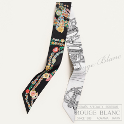 エルメス　ツイリースカーフ　"ブリッド・ドゥ・ガ・ラ・アン・フルール＆アイライナー"　ノワール×マルチカラー×ブラン【新品】HERMES Twilly Scarf  "Brides de Gala en fleurs "Noir×Multi color×Blanc 【NEW】