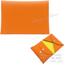エルメス　カルヴィ　デュオ　カードケース　名刺入れ　コインケース　ヴェルソ　オレンジ×ライム　エプソン 【新品】　HERMES Calvi duo (Cardcase/Coin case) Verso Orange×Lime Epsom 【NEW】
