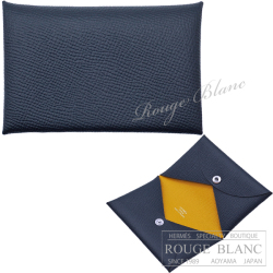 エルメス　カルヴィ　ヴェルソ　カードケース　名刺入れ　ブルーインディゴ×ジョーヌアンブル　エプソン【新品】HERMES Calvi Verso Cardcase Bleu indigo×Jaune ambre Epsom【NEW】