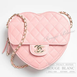 シャネル　2025-2026　ハートシェイプ　チェーンバッグ　斜め掛け　マトラッセ　ピンク　ラムスキン　シャンパンゴールド金具  AS5764【新品】　CHANEL Heart Chain Bag Pink【NEW】