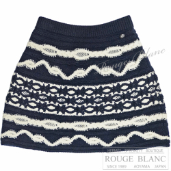 シャネル　ニットスカート　ネイビー×ホワイト　カシミヤ×ウール　#36　18A　P59177　【中古】 CHANEL Knit Skirt Navy×White 【USED】