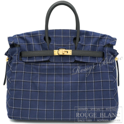 エルメス　バーキン25　カバー　ブルーニュイ×ブラン×ノワール×キャバン　タッタソールキャンバス　ゴールド金具　【新品】 HERMES Birkin25 Cover Bleu nuit×Blanc×Noir×Caban Tattersall canvas Gold Buckle 【NEW】