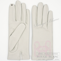 エルメス　手袋　グローブ　シェーヌダンクル　パールグレー×ピンクステッチ　ラムスキン　#6.5 (17cm)　タグ付　【新品】HERMES Gloves Chaine d'ancre Gris perle×Pink stitch Lambskin 【NEW】